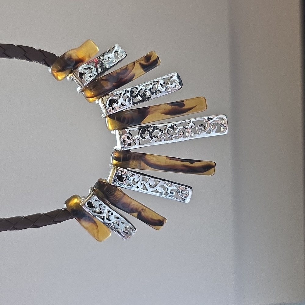 Tortoise Shell Acrylic Filigree Slider Necklace